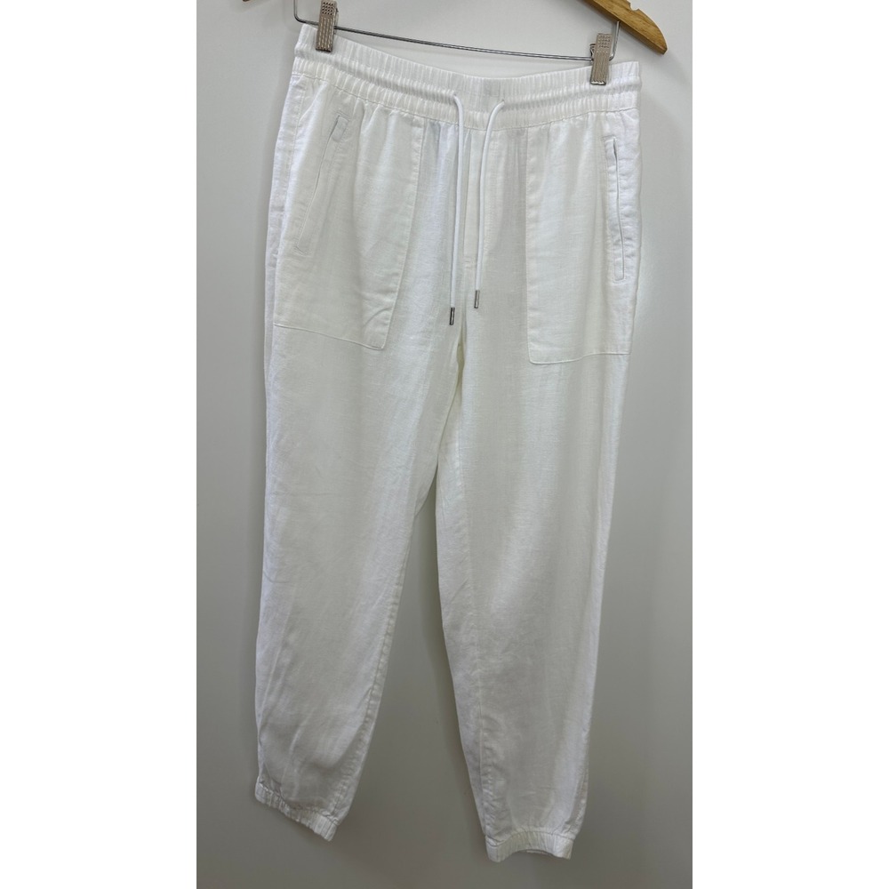 Athleta Retreat 100% Linen Jogger Pants White Resort Beach Zip Pockets Size 6 - Picture 14 of 14